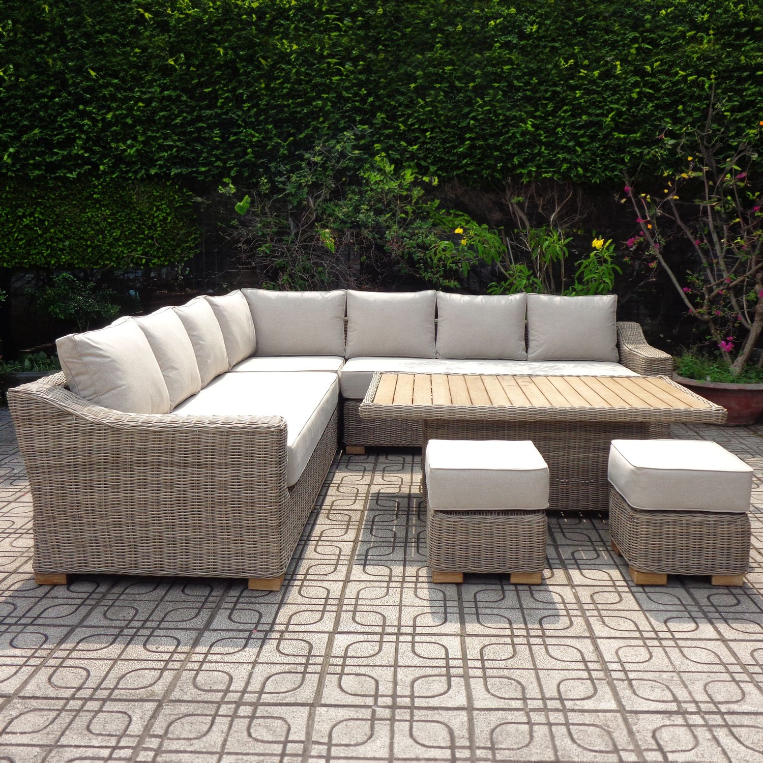 Capri Outdoor Large Corner Set With Riser Table + 2 Stools - Our Garden Space