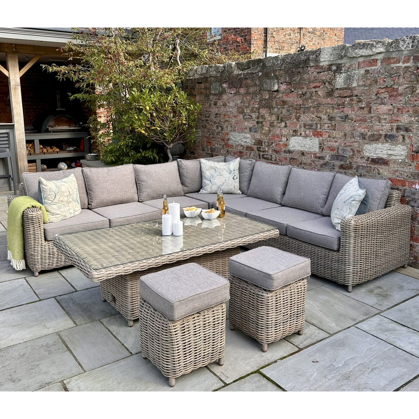 Amalfi Outdoor Large Corner Set With Riser Table + 2 Stools - Our Garden Space