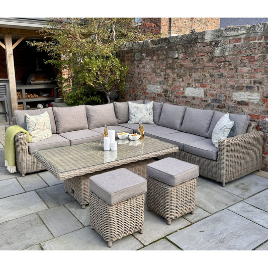 Amalfi Outdoor Large Corner Set With Riser Table + 2 Stools - Our Garden Space