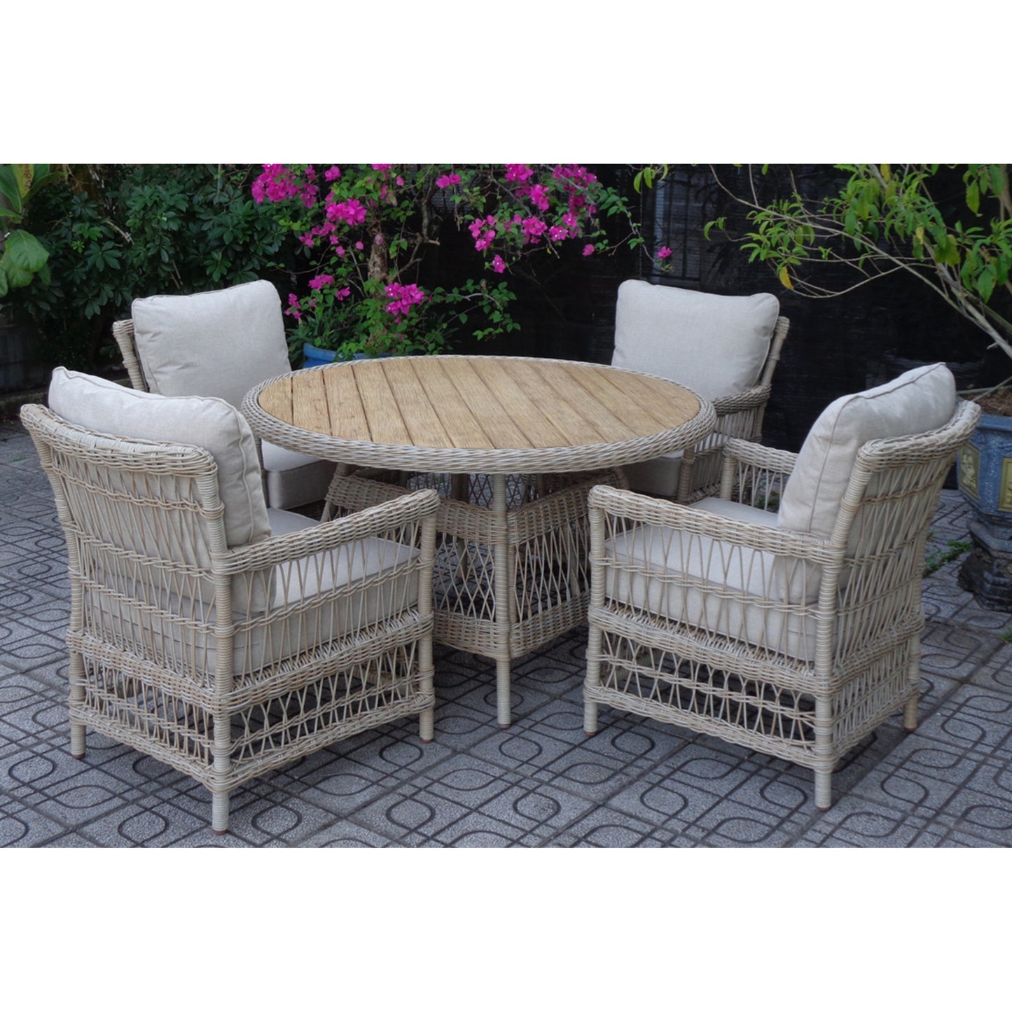 Provence Collection Outdoor 4 Seater Round Dining Set - Our Garden Space
